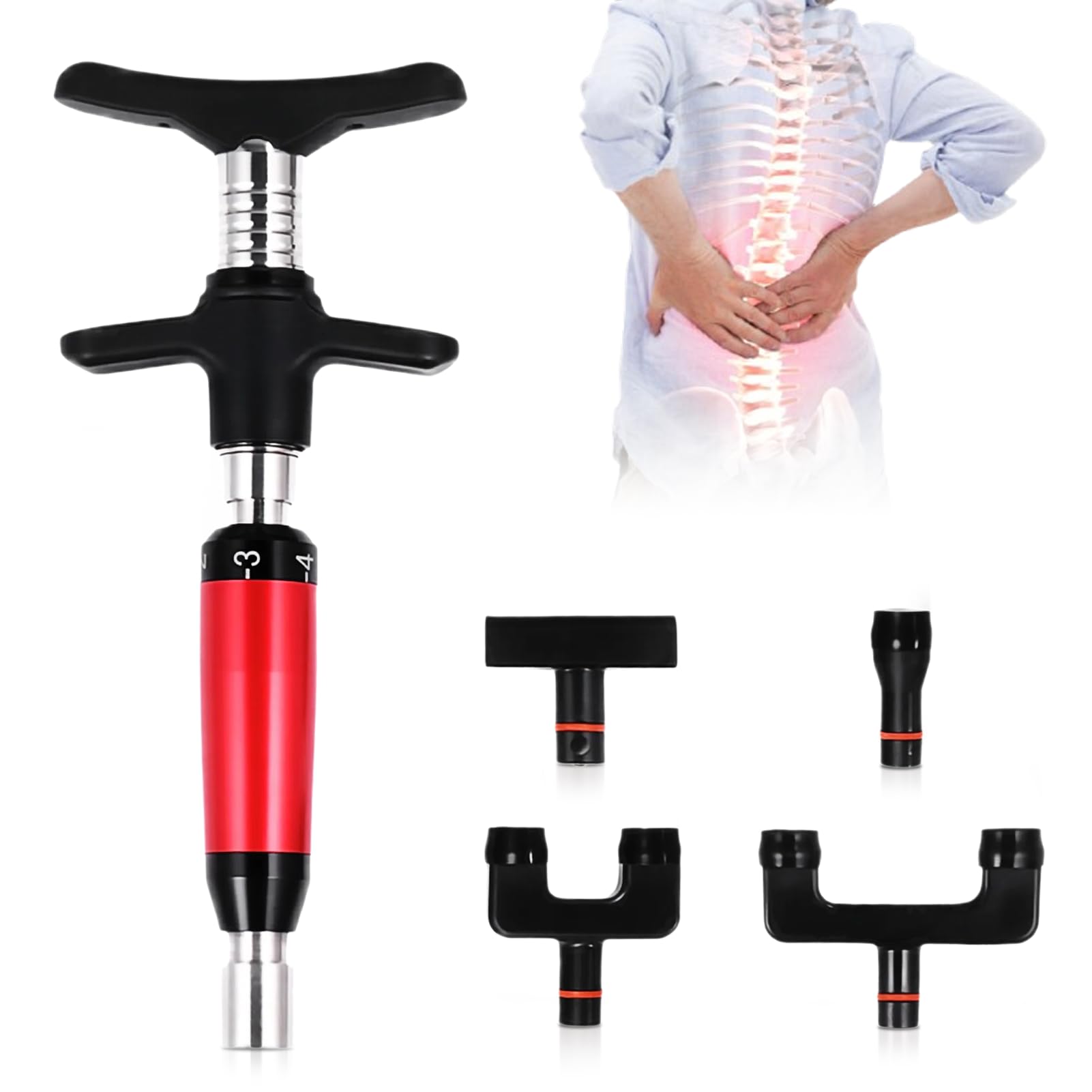 Quiropráctico Manual, Herramienta Masajeadora De Acero Inoxidable, Masajeador De Ajuste Espinal Con Cuatro Cabezales De Masaje Repetibles(quad de mano)