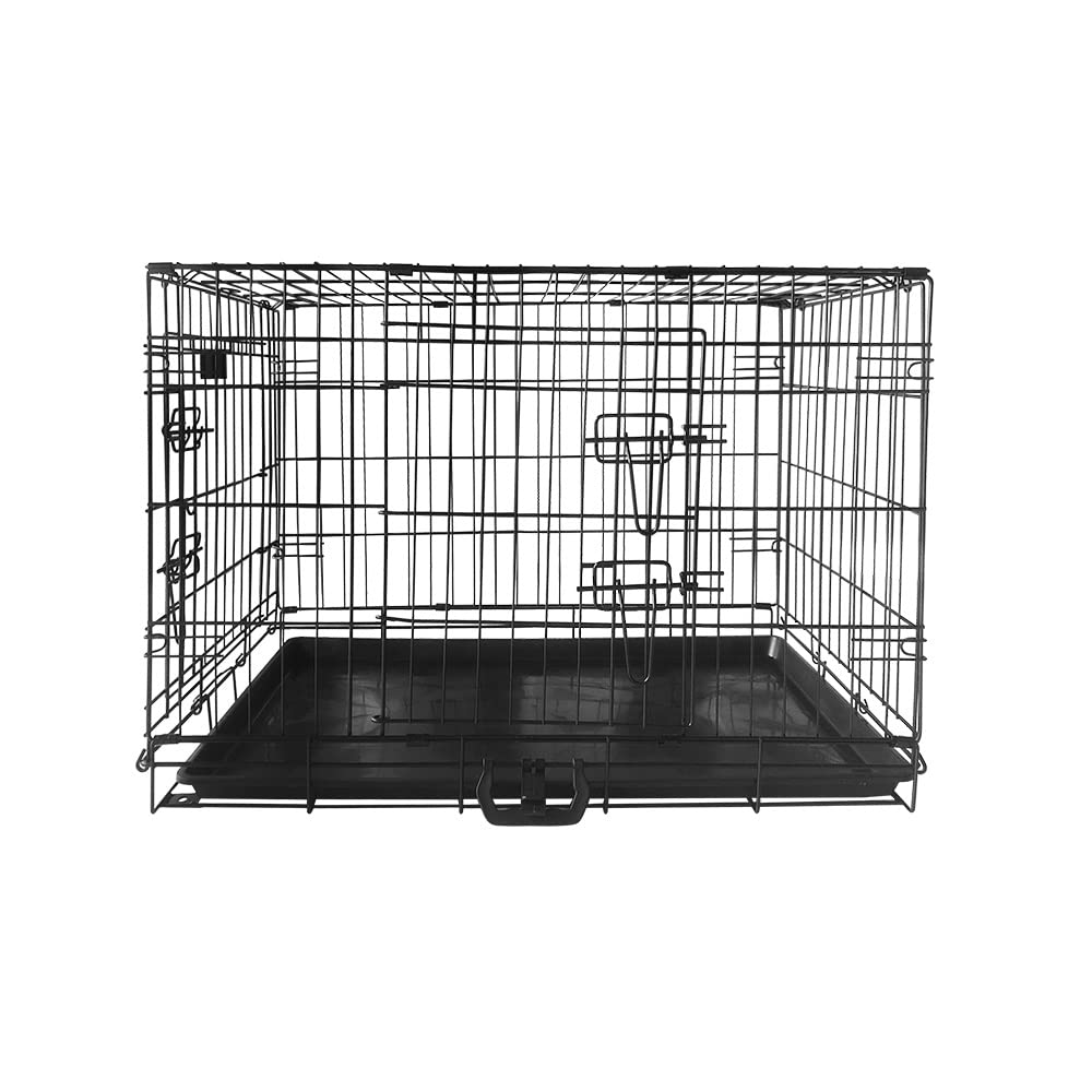 Dog Puppy Cage Medium 30 inch Pet Folding 2 Door Crate Animal Carrier Metal Training Cage with Removable Base Tray