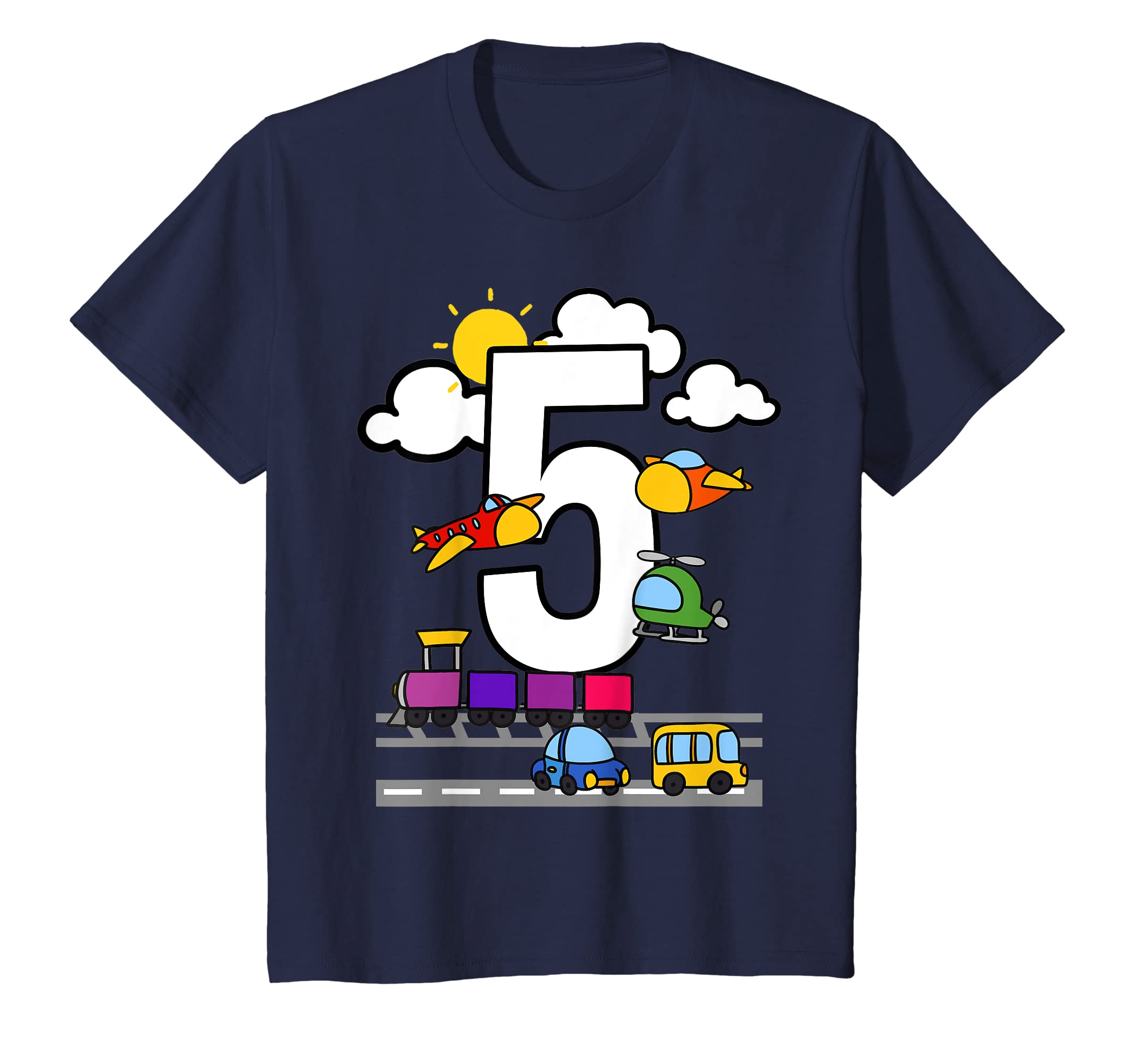 Youth Birthday Years Boy Five Vehicles Car Aeroplane T
