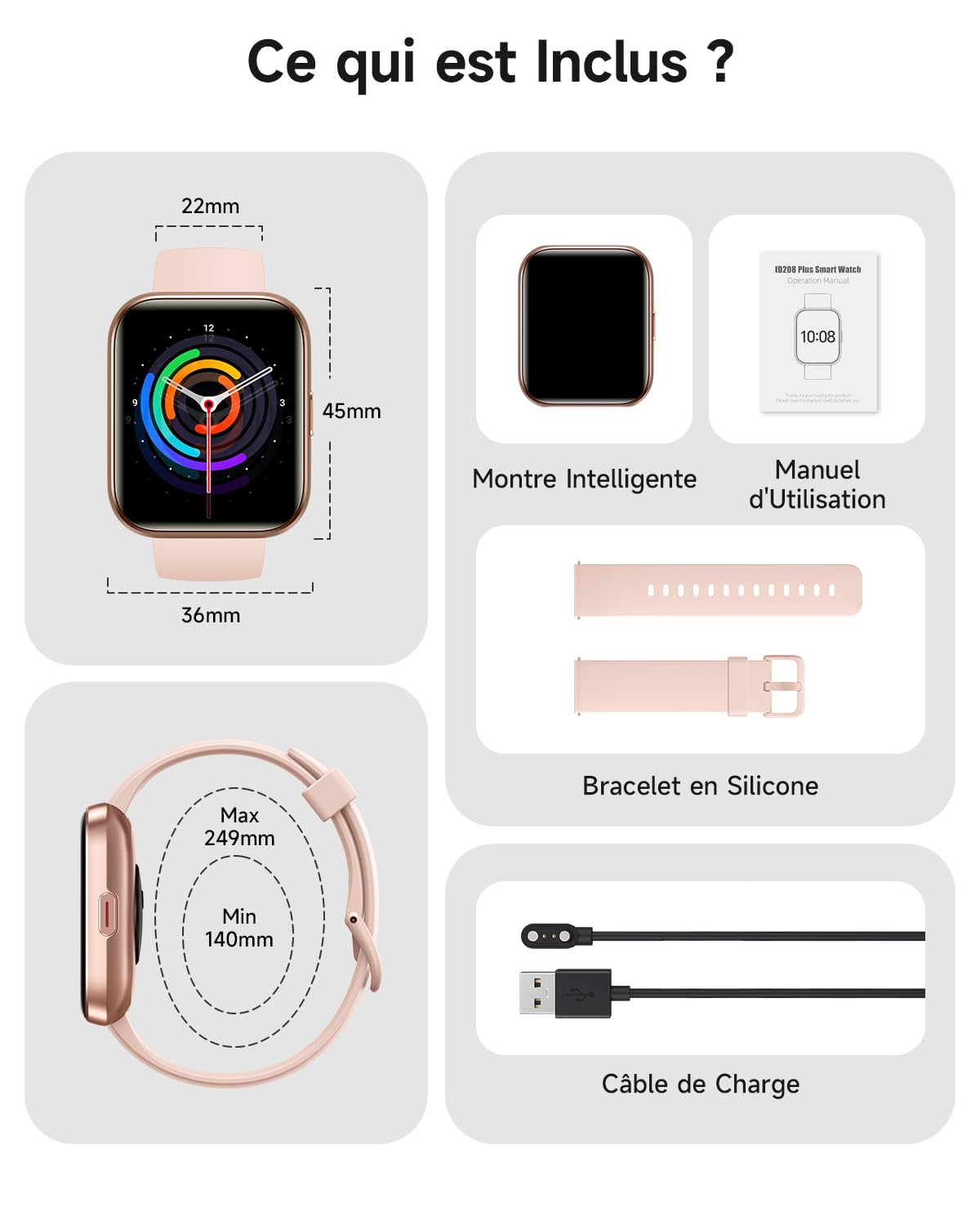 Montre Connectée Femme, 1.85" AMOLED Smartwatch avec Appel, Étanche 3 ATM (Natation), AI Intégrée, Montre Connectée pour 100+ Sport, Cardiofréquencemètre, Sommeil & Calories, SpO2, Samsung/iOS/Android