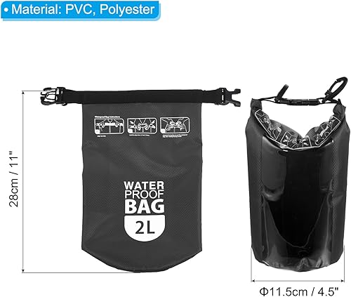 Miniatura 2 de PATIKIL Bolsa seca flotante impermeable, 2 L para exteriores, mochila con ventana transparente para navegar, rafting, kayak, color negro