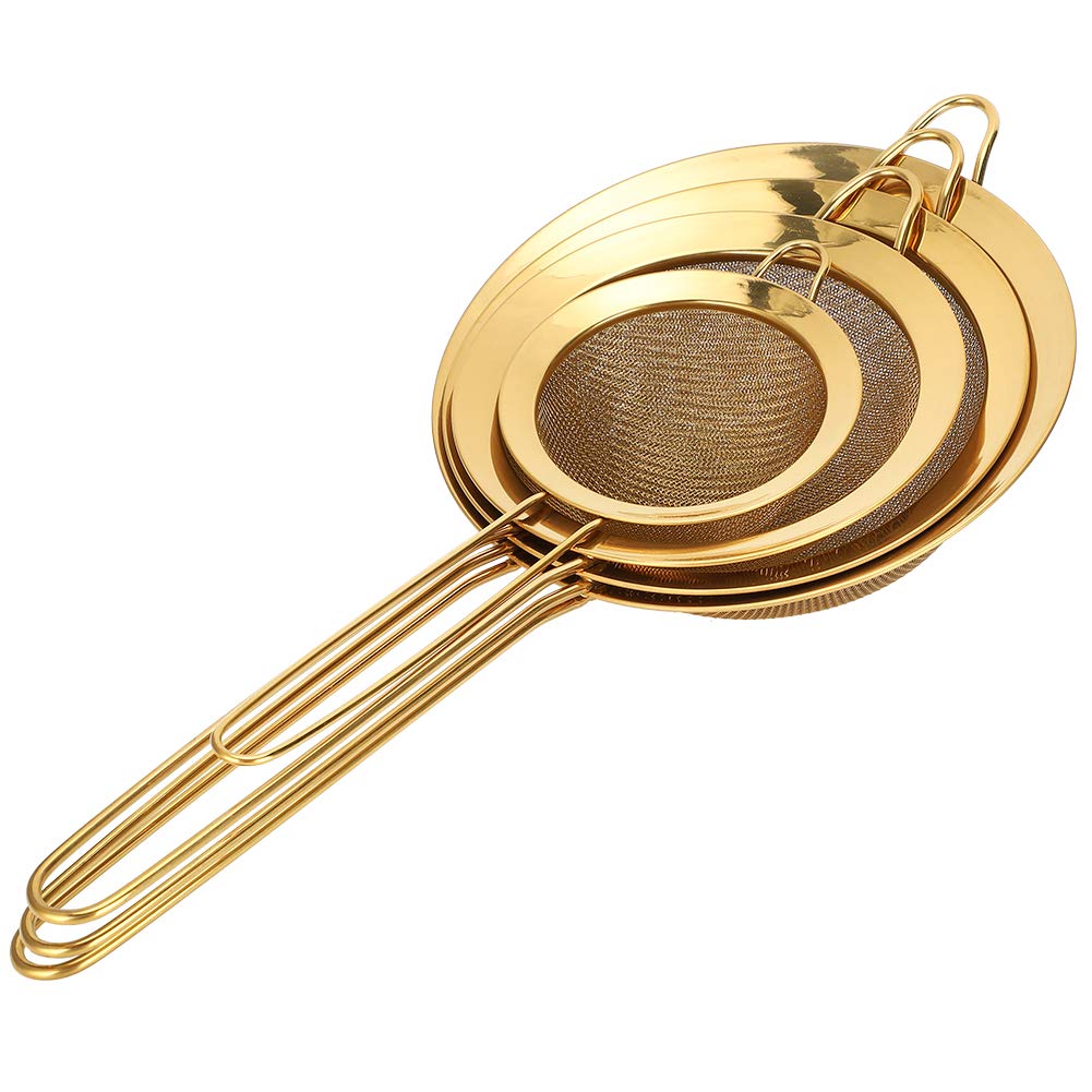 Sito do mąki Zestaw sitek ze stali nierdzewnej o drobnych oczkach do pieczenia w kuchni Gotowanie Przesiewanie mąki Cukier w proszku Filtrowanie soków 4 sztuki Titanize Gold 10cm