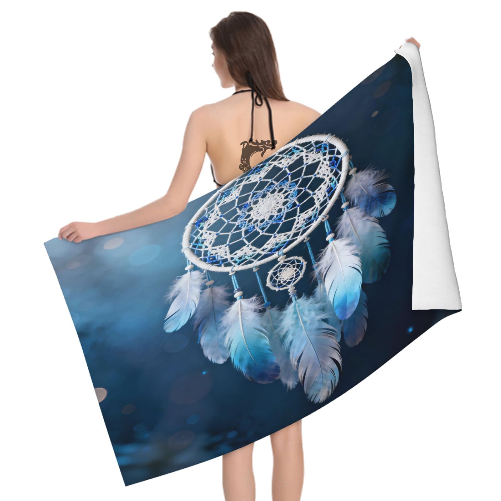 Leichong 3D Feather Feather Beach Towel Large Microfiber Soft Quick Dry for Adults, Ethnic Style Bath Towel Lightweight Soft Absorbent for Travel Swimming Pool Sports, 80 x 160 cm