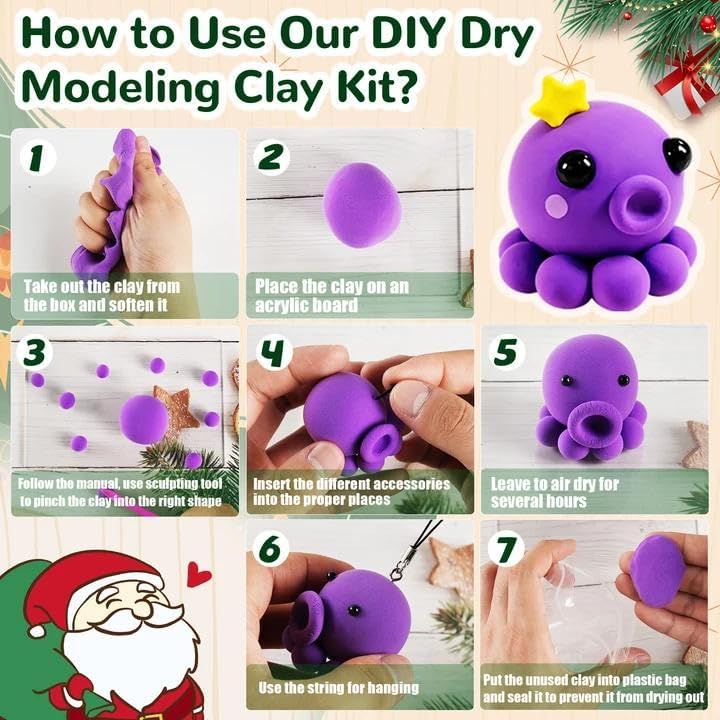 Miniatura 5 de Arcilla de modelado de secado al aire de Navidad para niños, kit de arcilla polimérica súper ligero y suave, juego de manualidades de animales de
