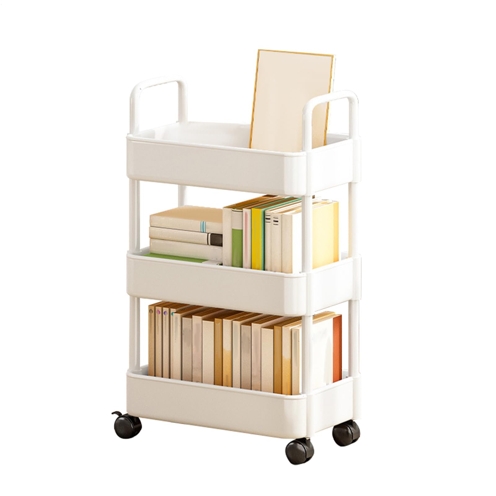Rollbarer Mehrzweckwagen,Rollender Aufbewahrungswagen,Rollender Bücherwagen | 3/4-stöckiger Rollwagen mit Griff, multifunktionaler, beweglicher Aufbewahrungswagen mit Rädern