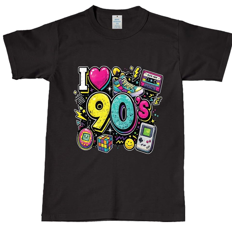T Shirts Women Retro 90s Theme Party T-Shirt 90s Fancy Dress Costume Tops Black