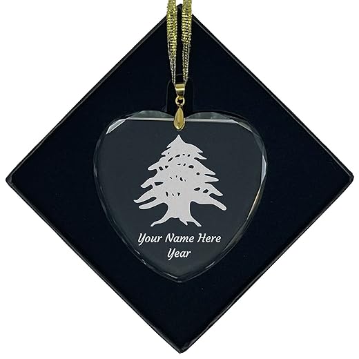 LaserGram Christmas Ornament, Flag of Lebanon, Personalized Engraving Included (Heart Shape)