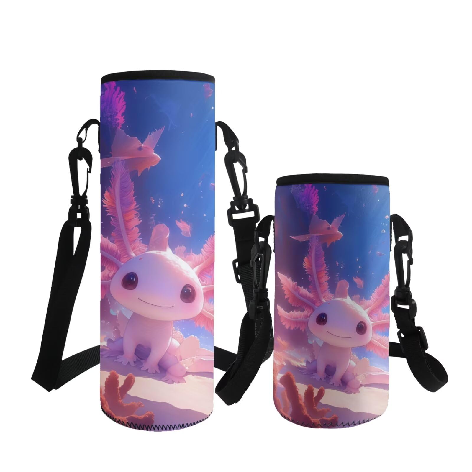 ASQVTIFE Pink Axolotl Water Bottle Sleeve Shoulder Strap Kids 500Ml Neoprene Kawaii Axolotl Water Bottle Carrier Insulated Cover Bag Strap Pouch Outdoor for school Camping Glass/Plastic Bottles L — image 1