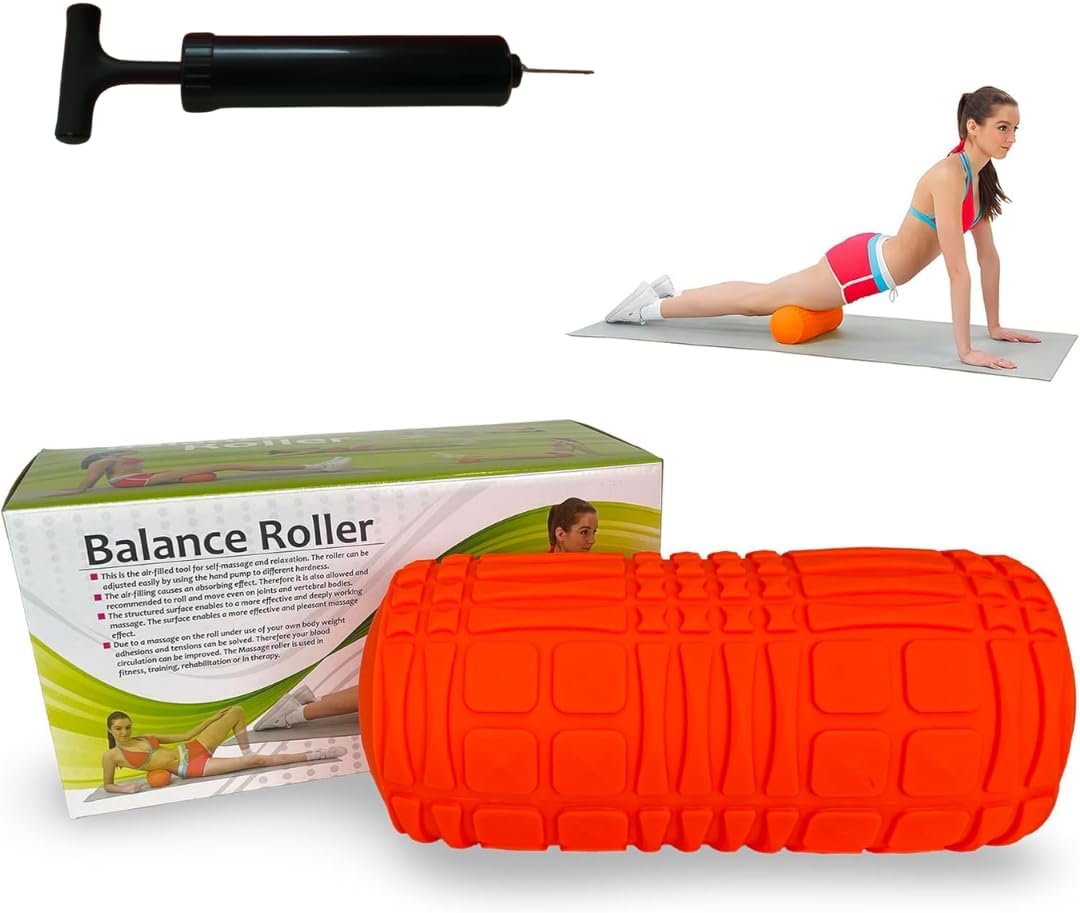 Inflatable Massage Foam Roller Air-Filled for Muscle Pain Relief - Softer Roller for Muscle Aches - Includes Pump for Customisable Firmness - Perfect Cushioning Design - 18 x 16 x 30cm