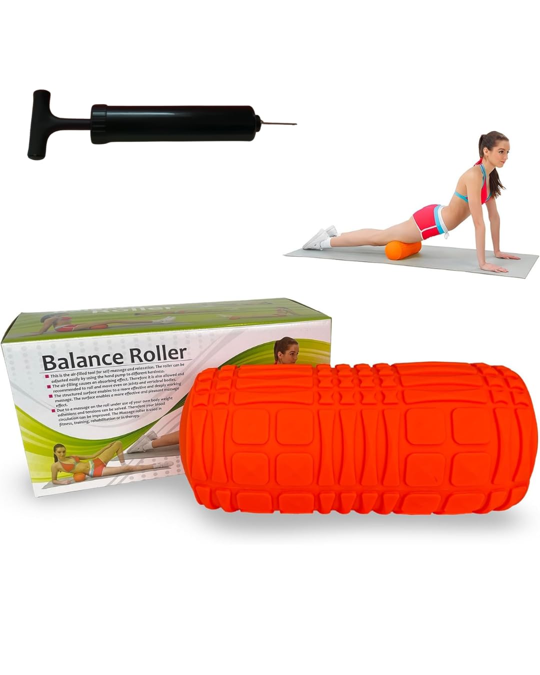 Inflatable Massage Foam Roller Air-Filled for Muscle Pain Relief - Softer Roller for Muscle Aches - Includes Pump for Customisable Firmness - Perfect Cushioning Design - 18 x 16 x 30cm