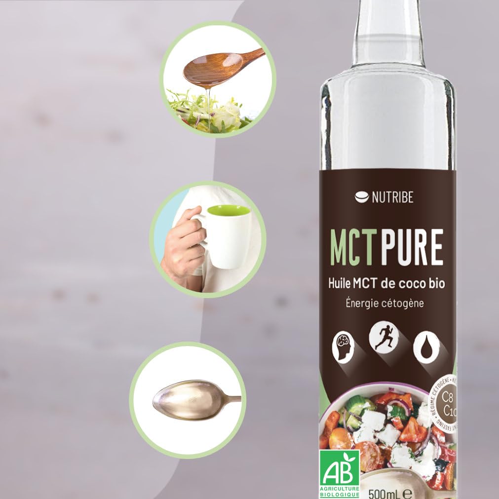 Nutribe MCT Pure Bio C8 e C10-100% Olio di Cocco, Formula Scientifica - Supporto Chetogenico, Perdita di Peso, Salute Cerebrale