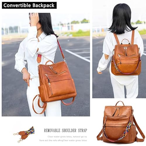 mochila feminina impermeável,boêmia tecido PU retrô bolsa Boston,mochila feminina grande… (Marrom)