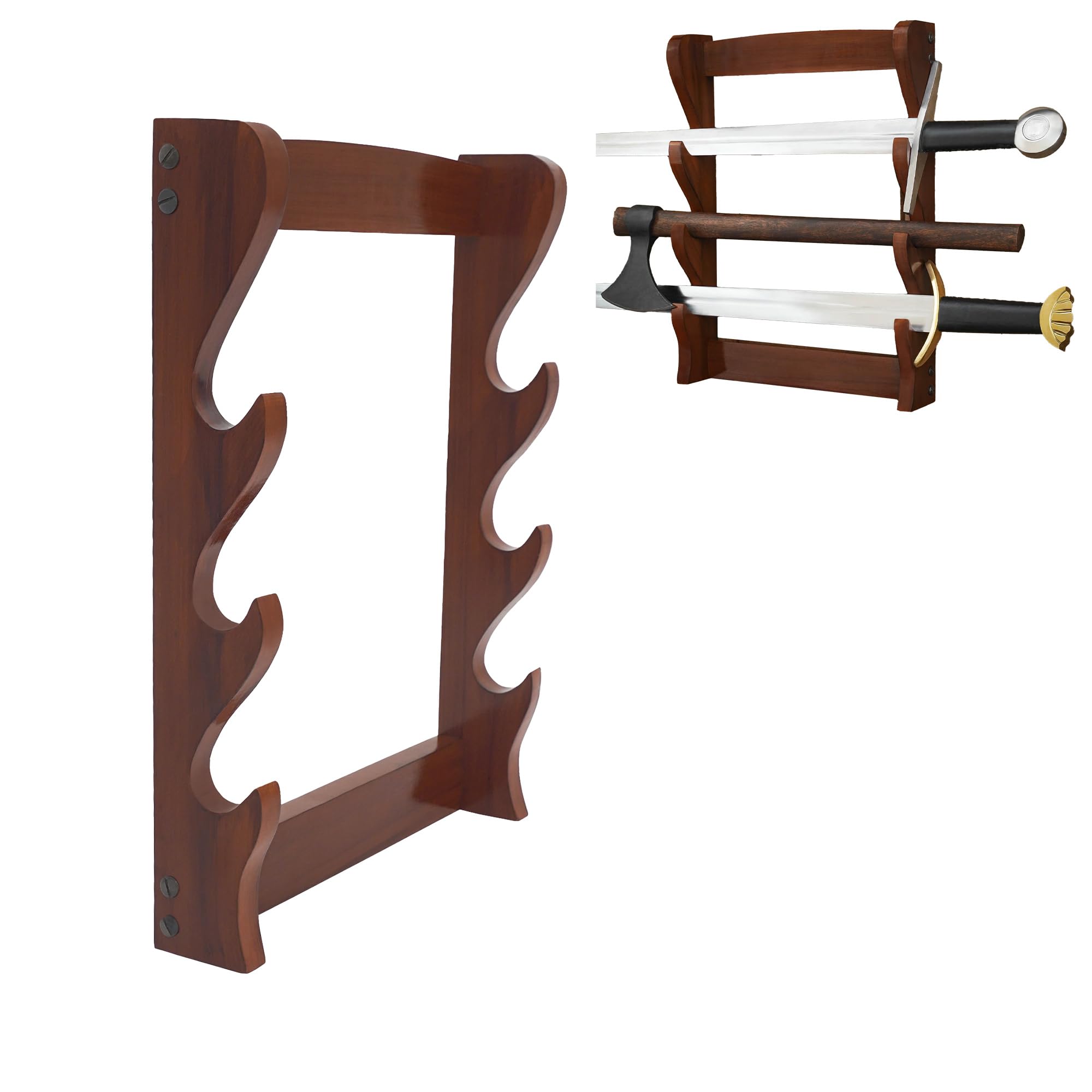 Lord of Battles Medieval Solid Wood Sword Display Stand / Sword Holder / Gladiator Sword Display / Katana Sword Holder | Handcrafted from Genuine Teak Wood (Three Tier Wall)