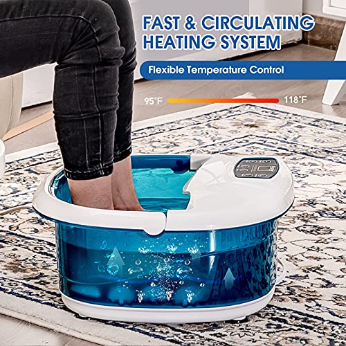 Image of Giantex Foot Bath Massager Feet Spa Tub with Heat Bubbles, 6 Motorized Massage Rollers, Fast Heating, Red Light, Adjustable Temperature & Time,Home Massaging Tub for Feet Relief (Navy)