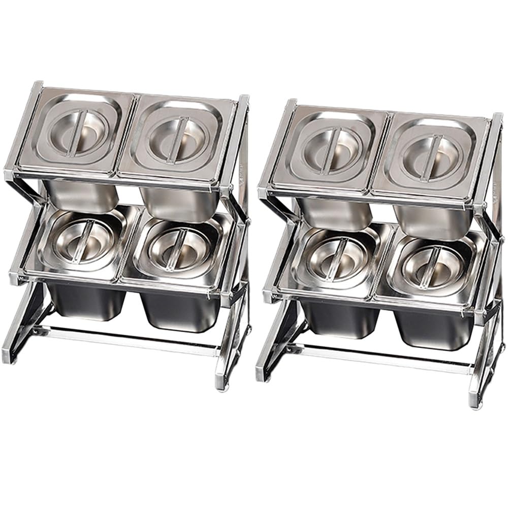 GTHTUHFD Expandable Stainless Steel Spice Rack For 10 Pots & Pans With Spoon Holder Countertop Condiment Organizer,Argento/Sib-25.4X8.9X17IN-2P