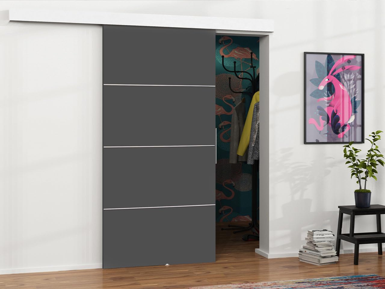 Mirjan24 Schiebetürsystem Mirror - Komplett-Set Mit Spiegel In Weiß