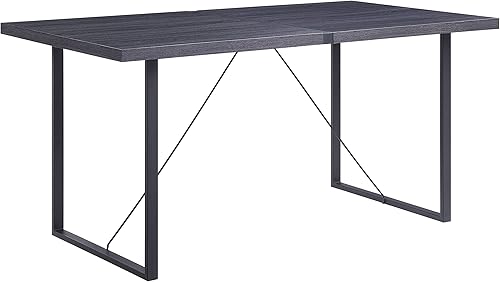 Acme Nakula - Mesa de comedor de madera con base de trineo en roble gris y negro
