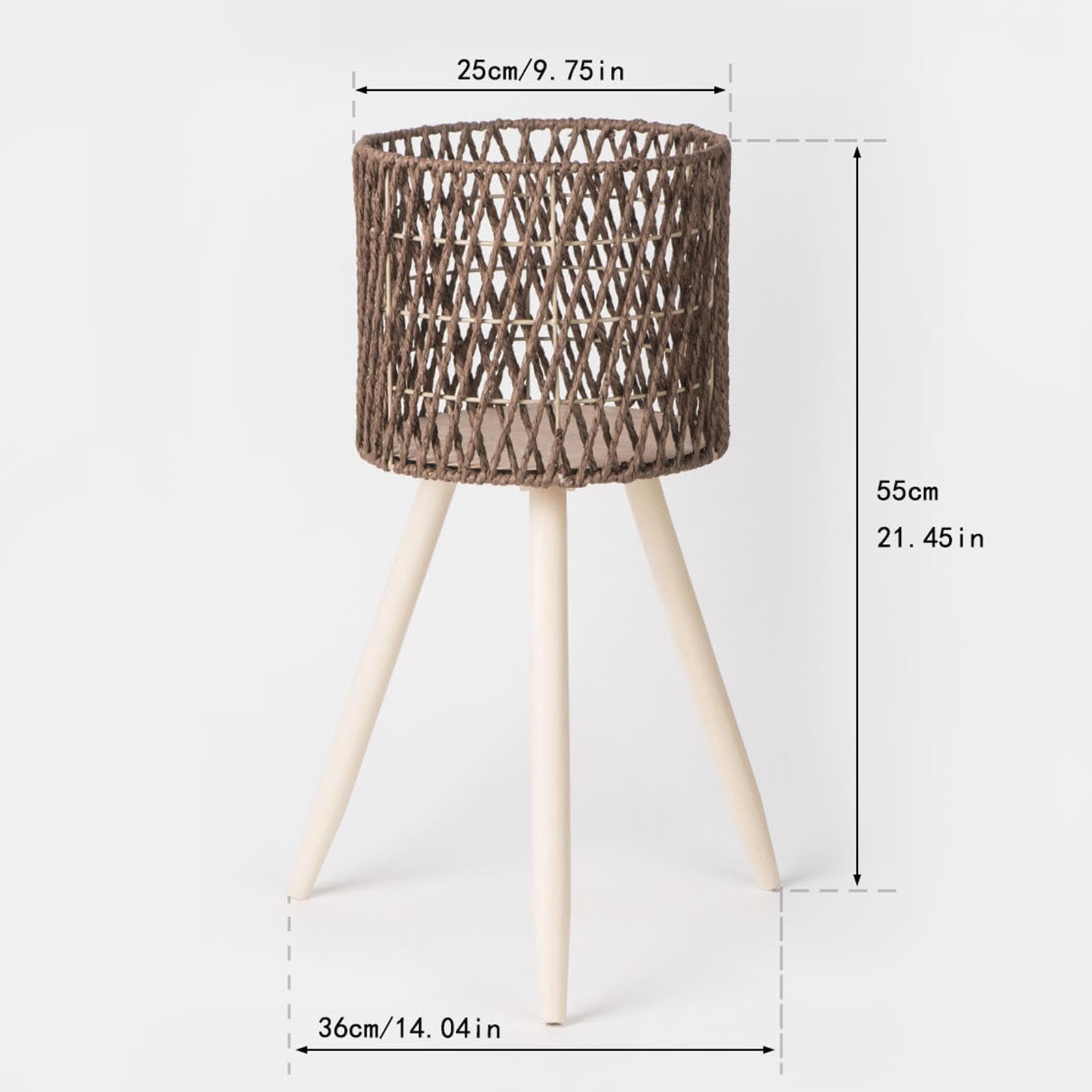 Supporto per Piante Intrecciato Cestino Portavaso Supporto per Piante Espositore per Piante Rialzo Stabile Artigianato Corda Carta Legno Ferro per SOG, 36x55 Cm Dia 25 Cm