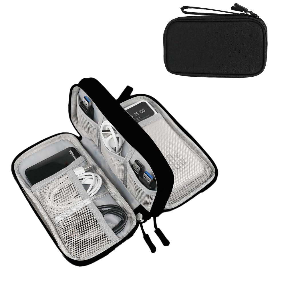 NIMOSA Portable Cable Organizer Travel Cable Organizer Pouch Electronic Accessories Carry Case Waterproof Power Protection USB Hard Disk Box Storage Bag for Cord, Charger, Phone, Earphone Black
