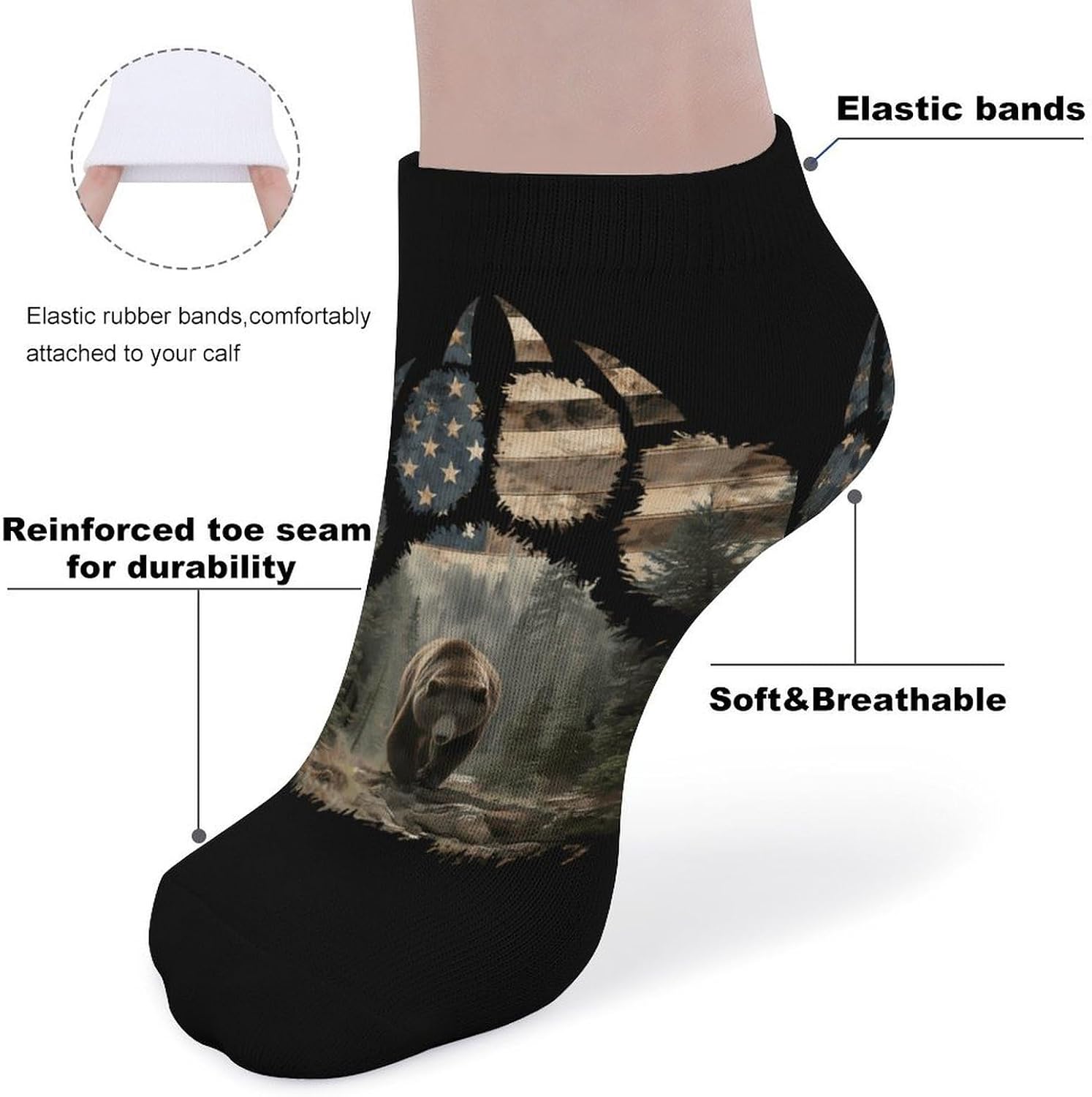 Bear U.S. Flag Camouflage Socks for Men Women 5 Pairs Ankle Socks