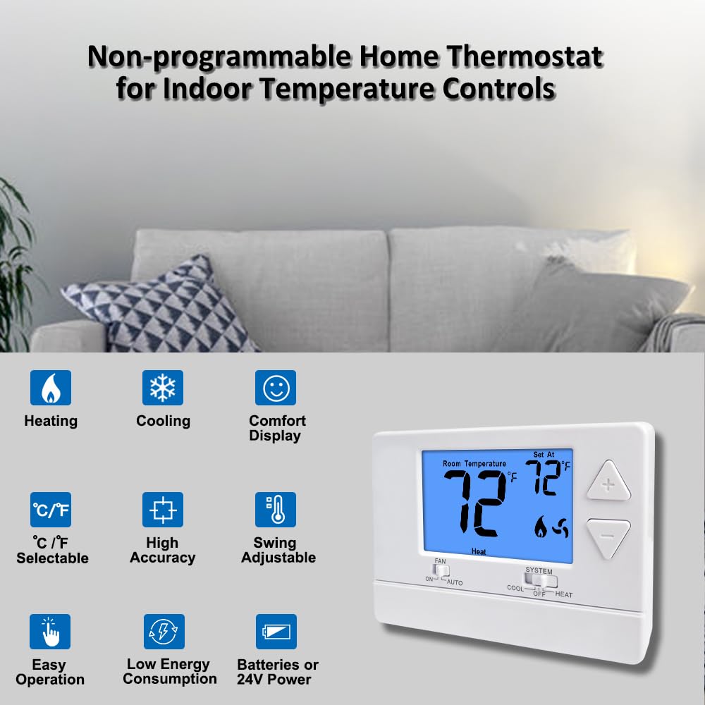 NonProgrammable Thermostat for House, Digital Energy-Saving...