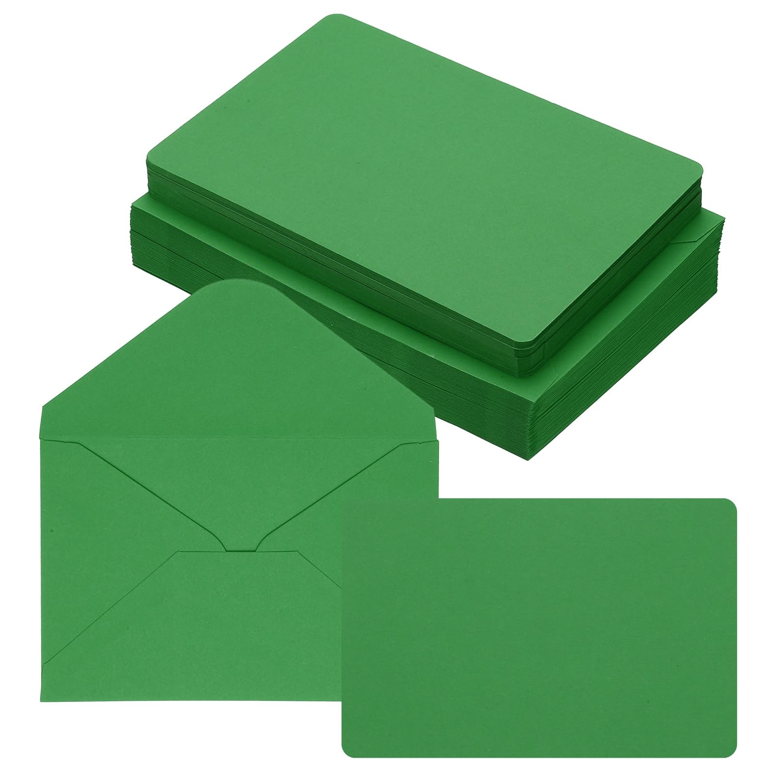 PATIKIL 10x15cm Blank Greeting Cards and Envelopes, 50Sets Half Fold Note Cards and Envelopes Folded Rounded Corner Cardstock Card for Wedding Birthday Party Invitations, Light Dark Green