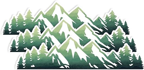 Árbol de Montaña Bosque (Set de 3) Calcomanía de Vinilo Troquelada Impermeable 5.08 cm x 1.78 cm para Laptop Botella de Agua Taza Estuche de