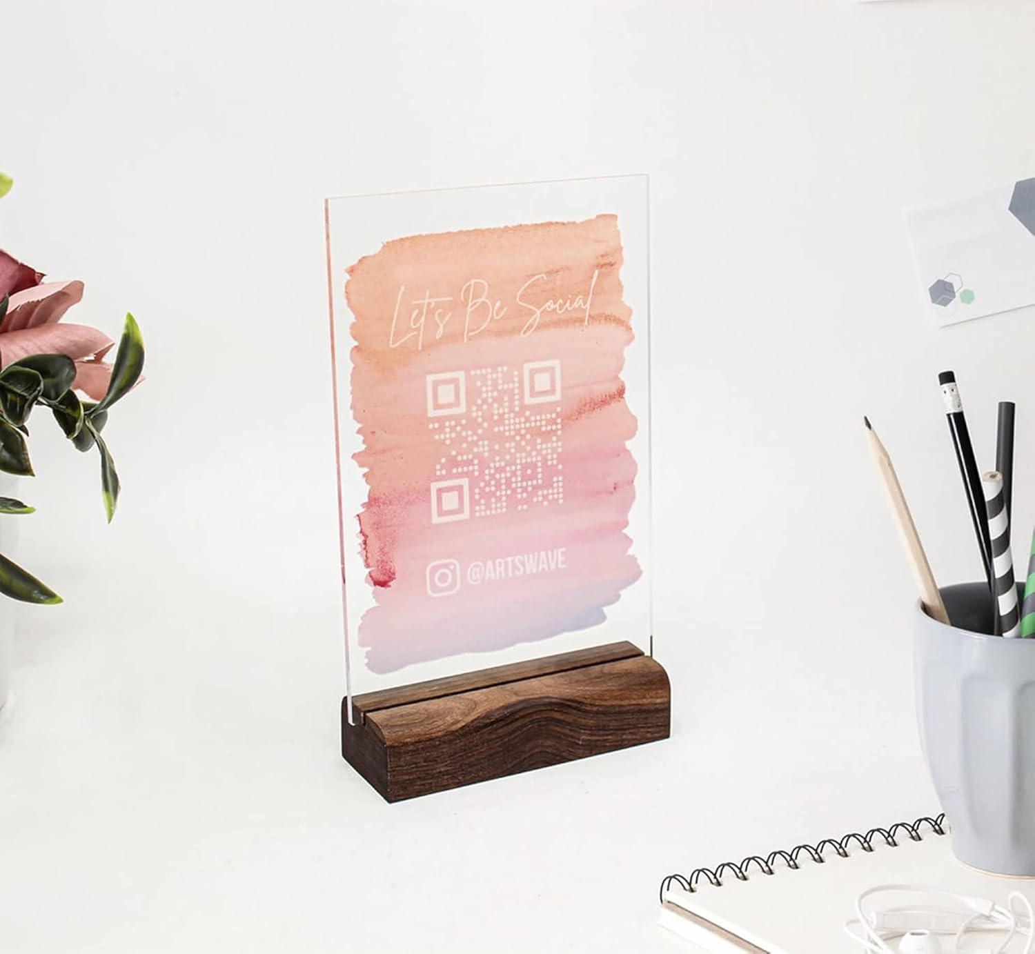 Scannable QR Code Sign | Printed Acrylic Sign | Let's Be Social (8x12 inch)