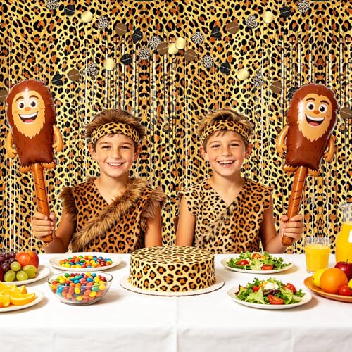 Image of Leopard Print Foil Fringe Curtains & Garlands Set, 2 Pack 3.3x6.6ft Photo Booth Backdrop with 2 Matching 13.1ft Garlands for Bachelorette, Birthday & Wild Animal Party Decor