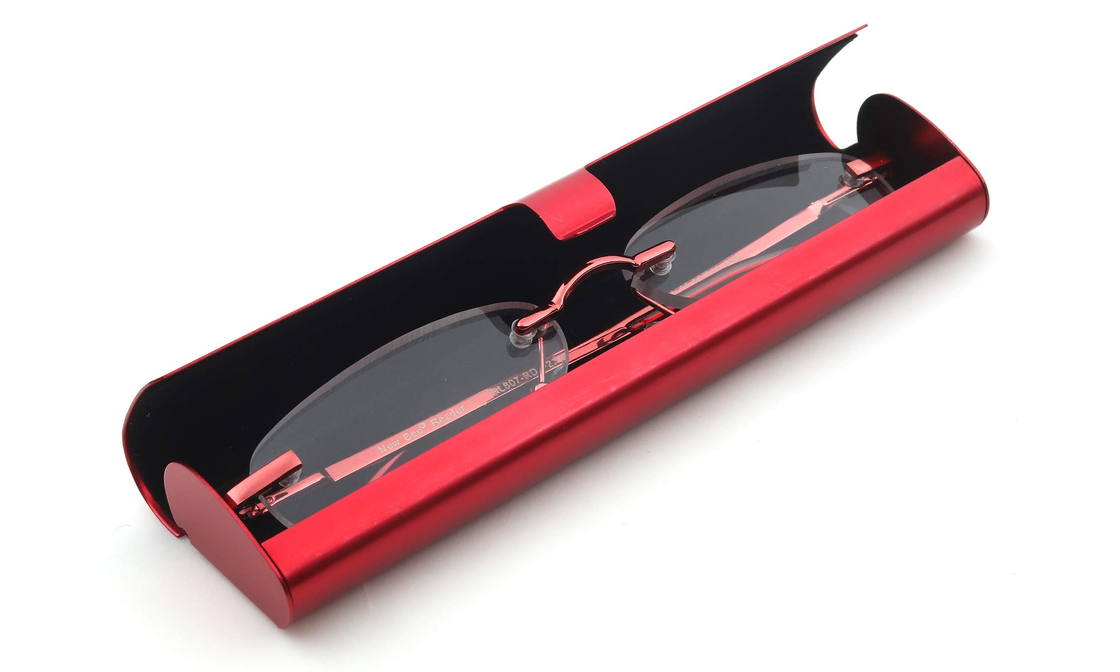 Newbee Fashion-Portable Compact Reading Glasses in Aluminum Case Metal Rectangle Rimless Reading Glasses Super Lightweight Reader Slim Design Comfort