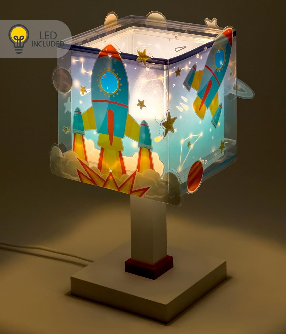 Dalber Lámpara Infantil de Mesilla Rocket Cohete 63351N G4 | Lámpara infantil de mesa o mesita; G4 4W LED - Bombilla incluida; Luz Quitamiedos