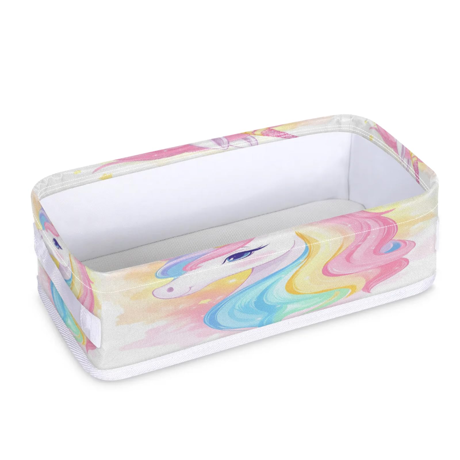 Tablerazzi Toilet Tank Topper Paper Basket with Handle, Rainbow Unicorn Colorful Bathroom Storage Basket for Organizing, Small Fabric Storage Bins for Bathroom Decor