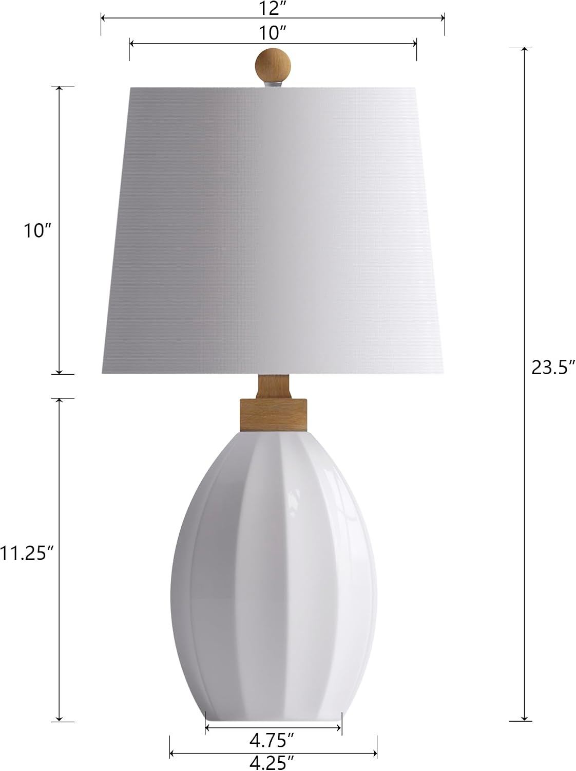Maxax 23" White Ceramic Table Lamp, Modern Bedside Lamps with White Linen Shade, Nightstand Lamp for Office, Living Room, Bedroom, Single Lamp