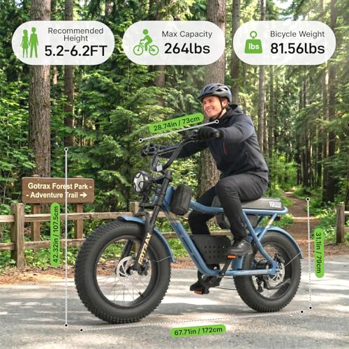 Gotrax R7 Electric Bike for Adults, 750W Motor, 25mph, Max 45-Mile Range, 20" Fat Tire, UL Certified, 48V Removable Battery, Oversized Padded Seat, Basket&Frame Bag, Easy Assembly for City&All-Terrain