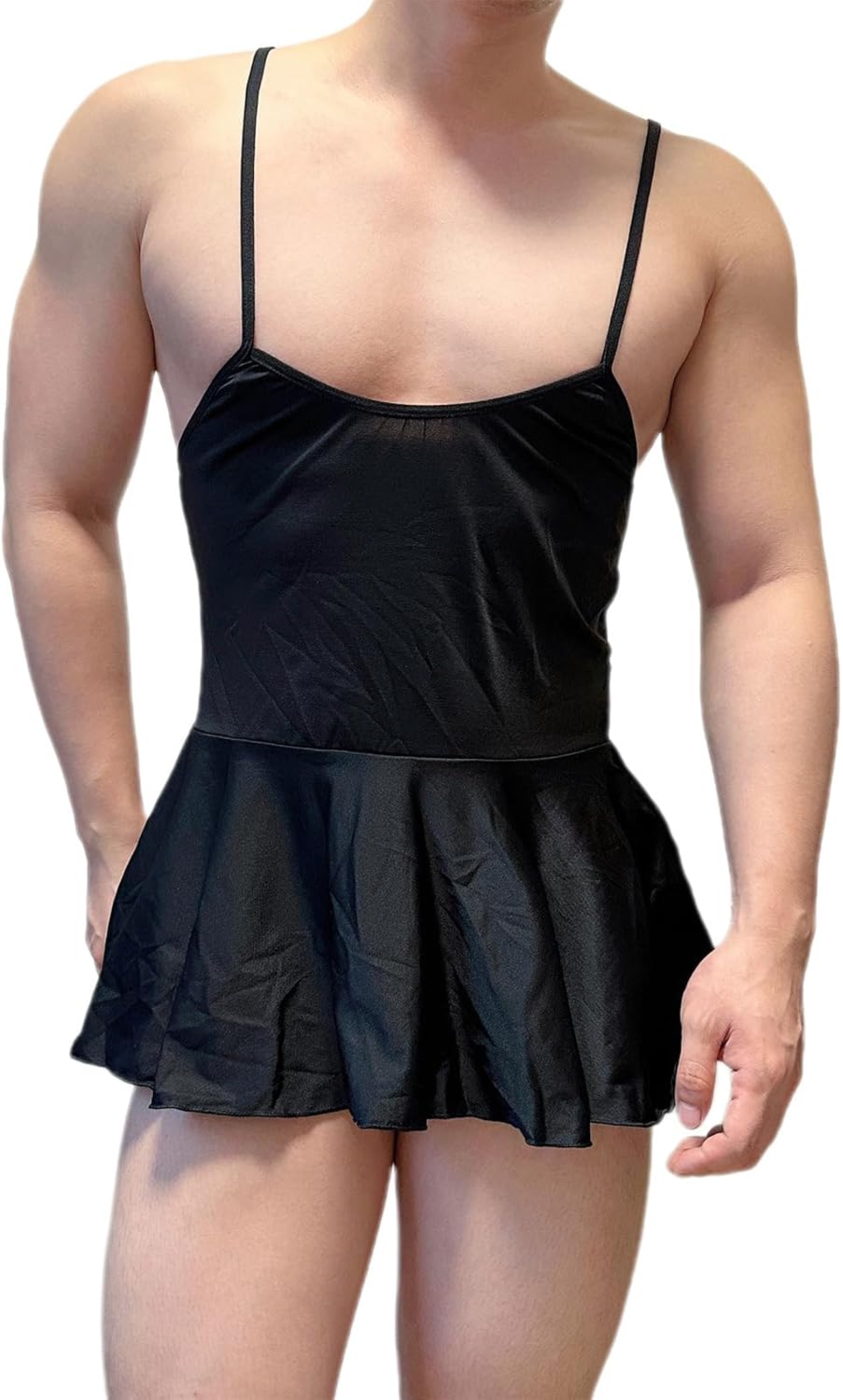 Mens Sexy Dress Adjustable Suspender Backless Dress Pleated Skirt Sissy Sleepwear Black