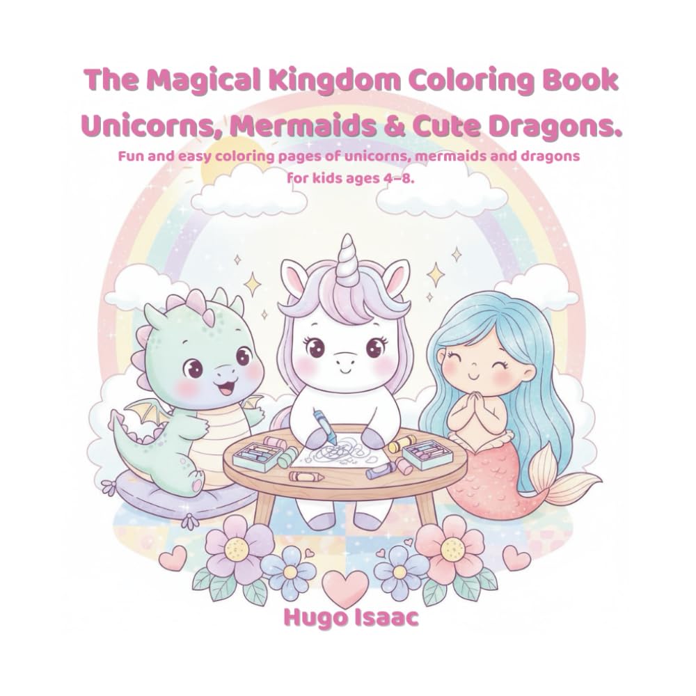 The Magical Kingdom Coloring Book Unicorns, Mermaids & Cute Dragons.: Fun and easy coloring pages of unicorns, mermaids and dragons for kids ages 4–8.