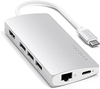 Vista 1 de Satechi Adaptador multipuerto USB C Hub 8 en 1 V2, 4K HDMI, carga USB C PD de 115 W, 3 USB-A, Ethernet, lectores de tarjetas Micro/SD, para laptop