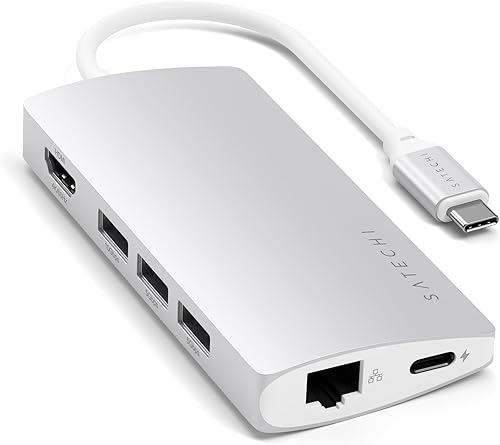 Satechi Adaptador multipuerto USB C Hub 8 en 1 V2, 4K HDMI, carga USB C PD de 115 W, 3 USB-A, Ethernet, lectores de tarjetas Micro/SD, para laptop,