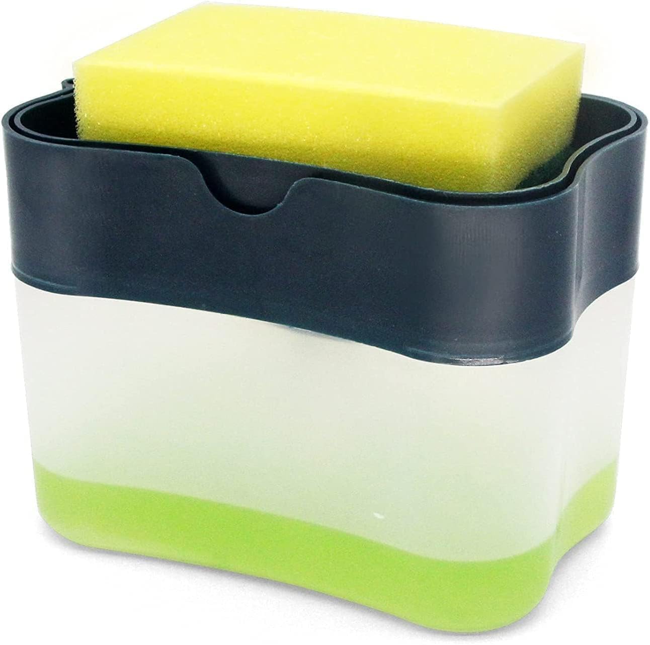 SKY-TOUCH Kitchen Dish Soap Dispenser with Sponge Holder,2 In 1 Sponge Rack Shelf Soap Detergent Dispenser Pump, Large Capacity With Sponge, 1 Hand Operation
