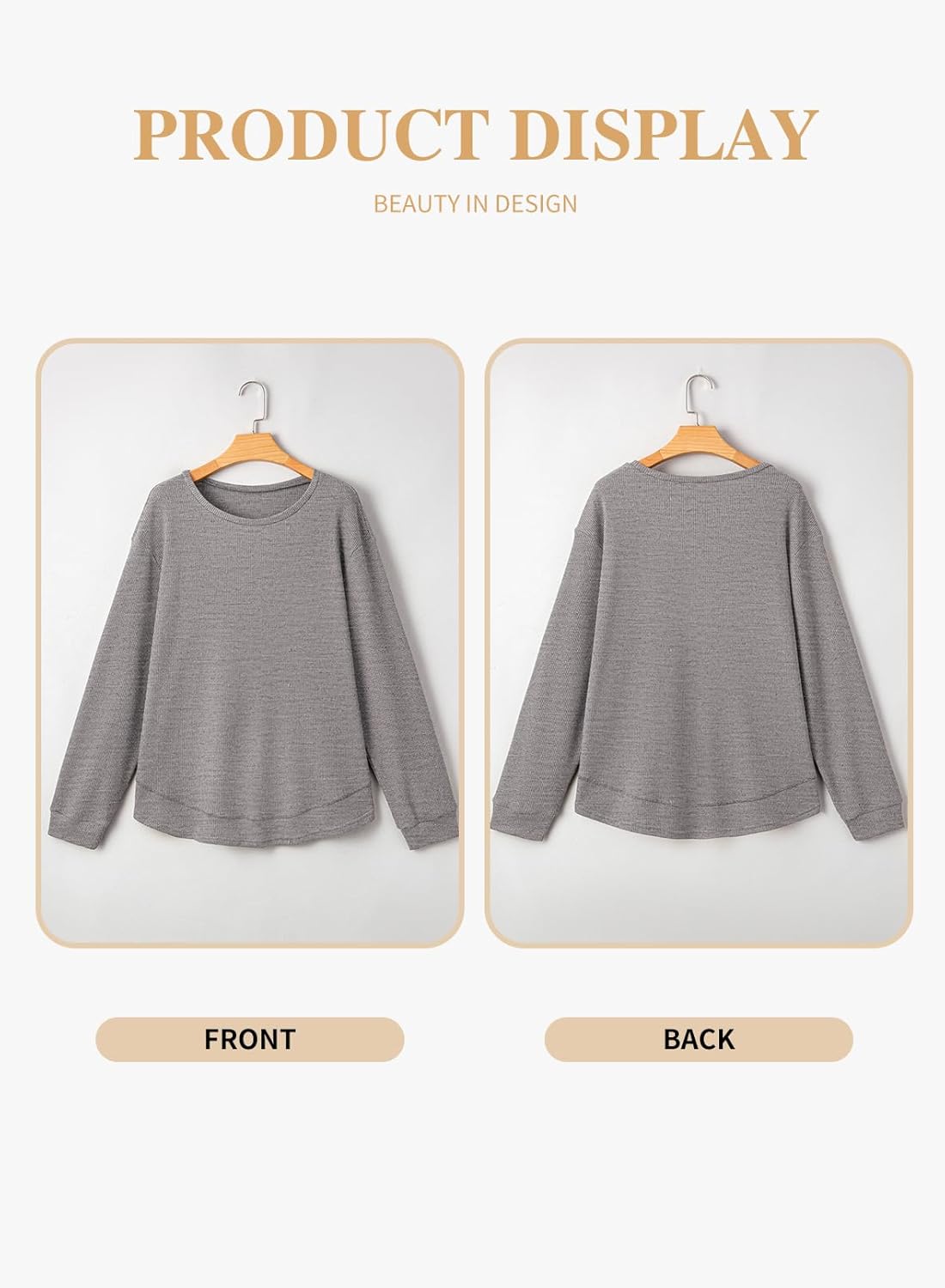 Eytino Womens Plus Size Tops Crewneck Long Sleeve Double Hem Waffle Knit Shirts Loose Casual Tunic Tops(1X-5X) - Image 4