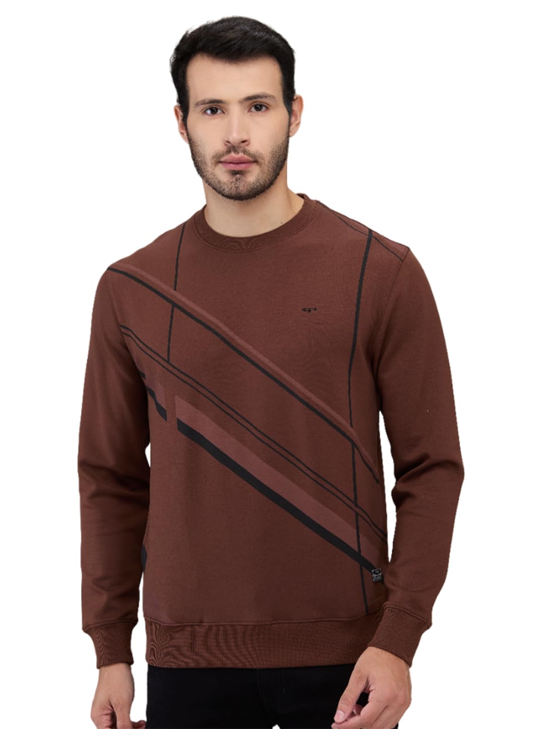 Men Regular Fit Print Pattern Poly Cotton Spandex Blend Full Sleeve Henley Neck Casual Sweatshirt (Size: 2XL)-COAB00053-O8 Dark Brown-image-30