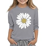 Kids Girls T Shirts Casual Printed Flowers Long Sleeve Tee Crewneck Color Block Cute Fall Blouses Tops