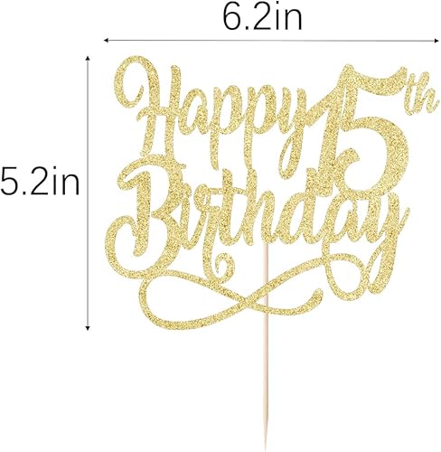Miniatura 3 de Decoración para tartas de cumpleaños número 15 con purpurina dorada, Cheers to 15 años, decoración de pastel de feliz cumpleaños de 15 años,