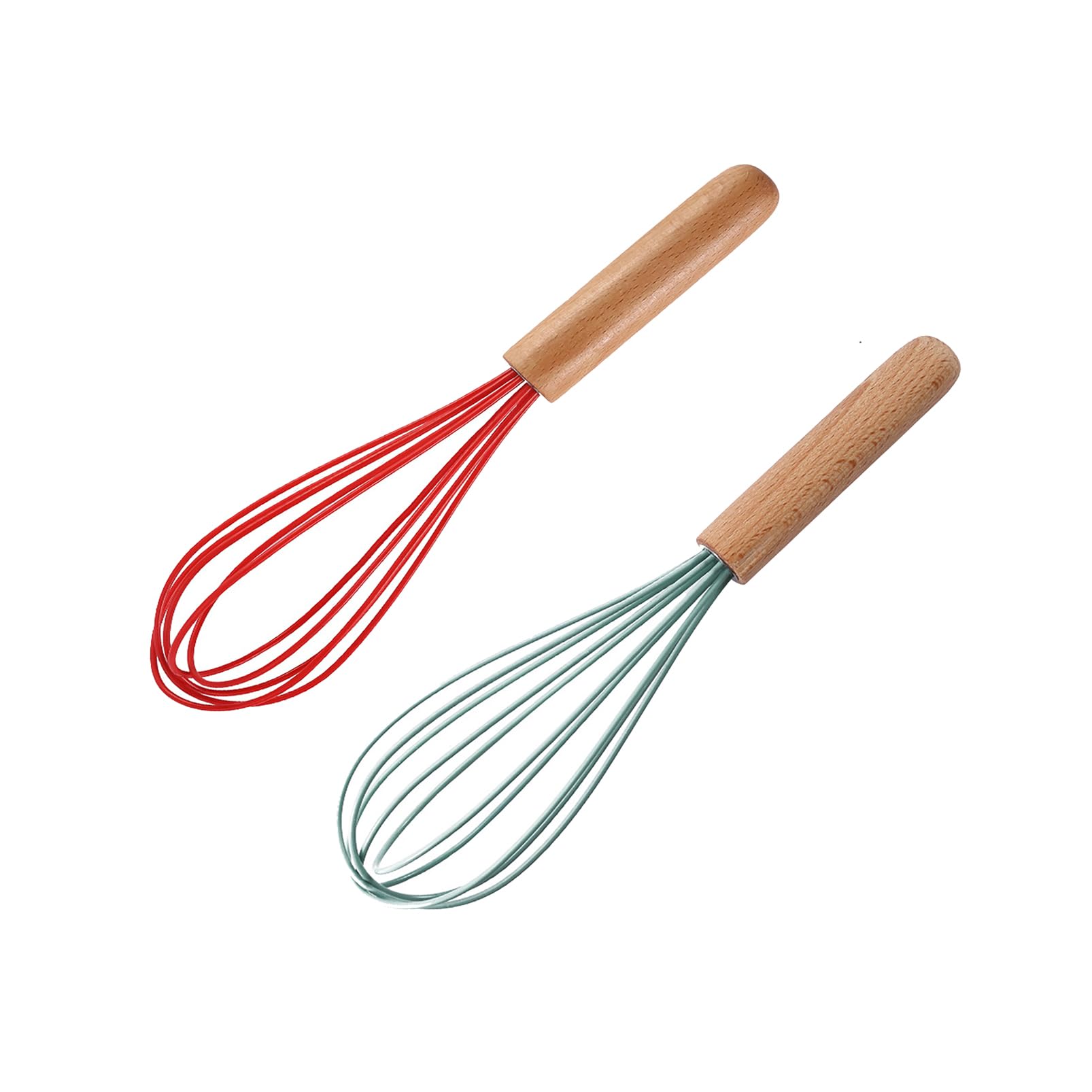 Egg Mixer Manual Egg Mixer Milk Frother Kitchen Utensil Mixing Wooden Handle Durable Food Grade 10 Inch (red and dark green(2 pcs))