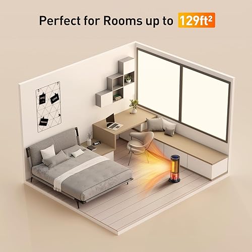 Miniatura 8 de TRUSTECH Calentador de espacio de 17 pulgadas, calentador eléctrico PTC de 1500 W para uso en interiores, 3 modos y termostato ajustable,