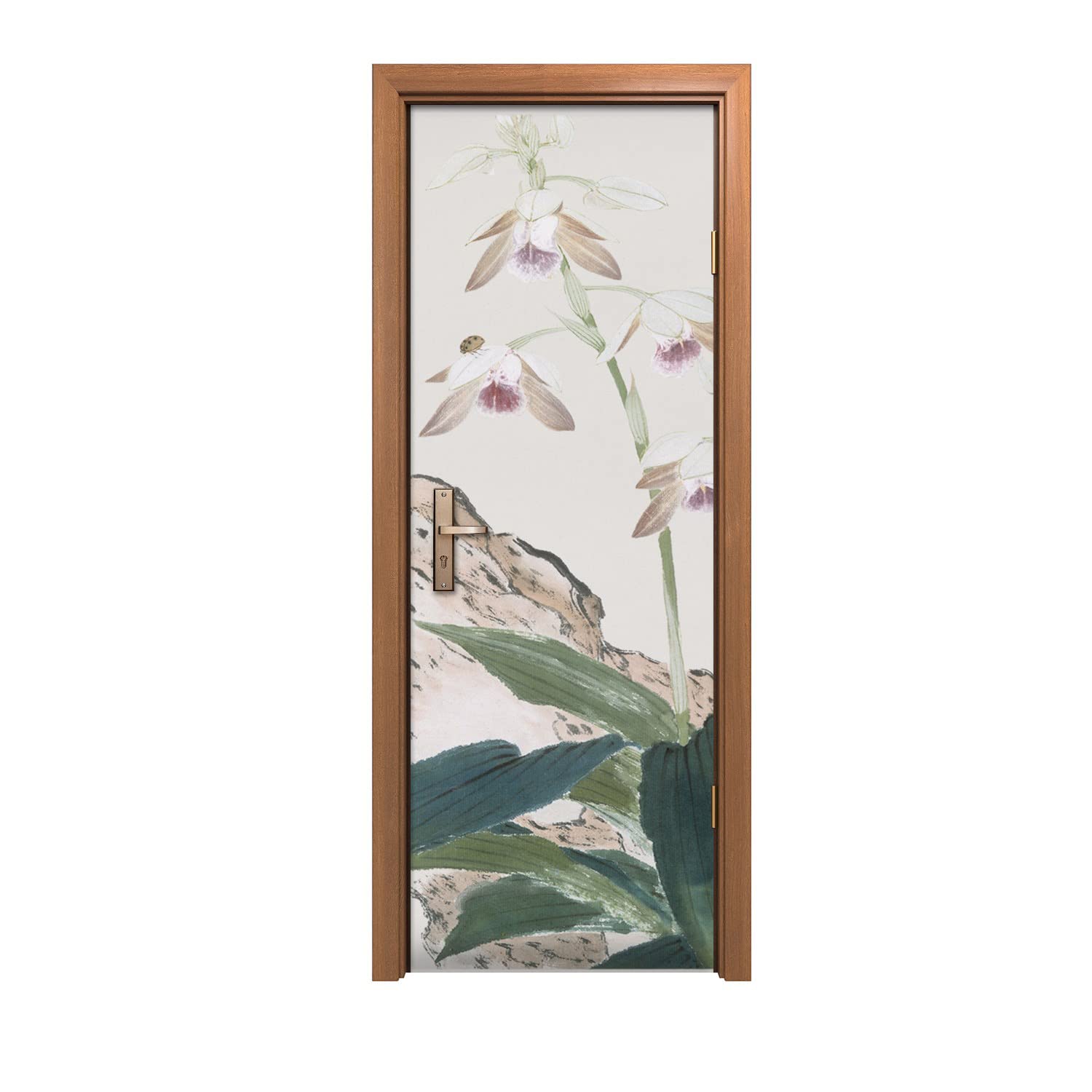 Autocollant de porte mural décoration motif floral et insectes 70x200cm