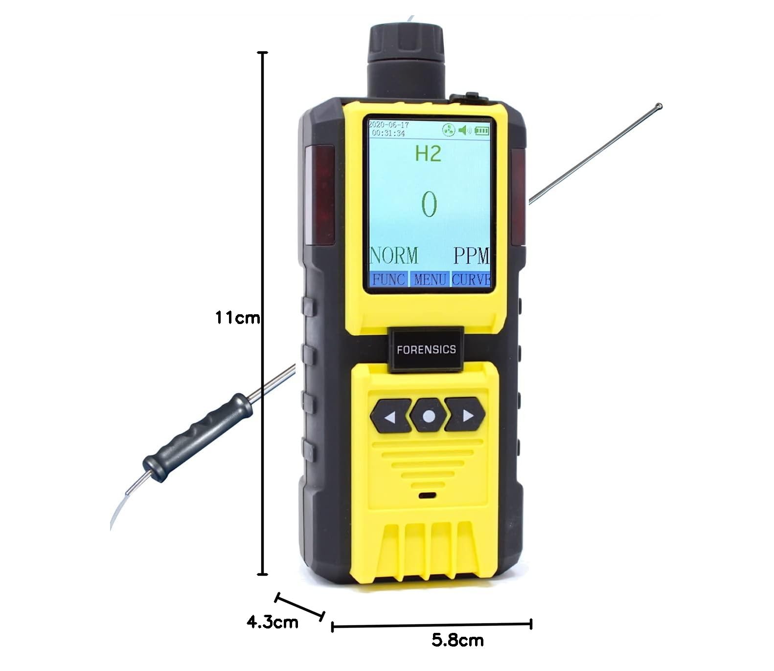 Analizador de Gas Hidrógeno | Certificado de Calibración EU | Rango: 0–1000 ppm | Bomba Integrada y Sonda de 4 Pies