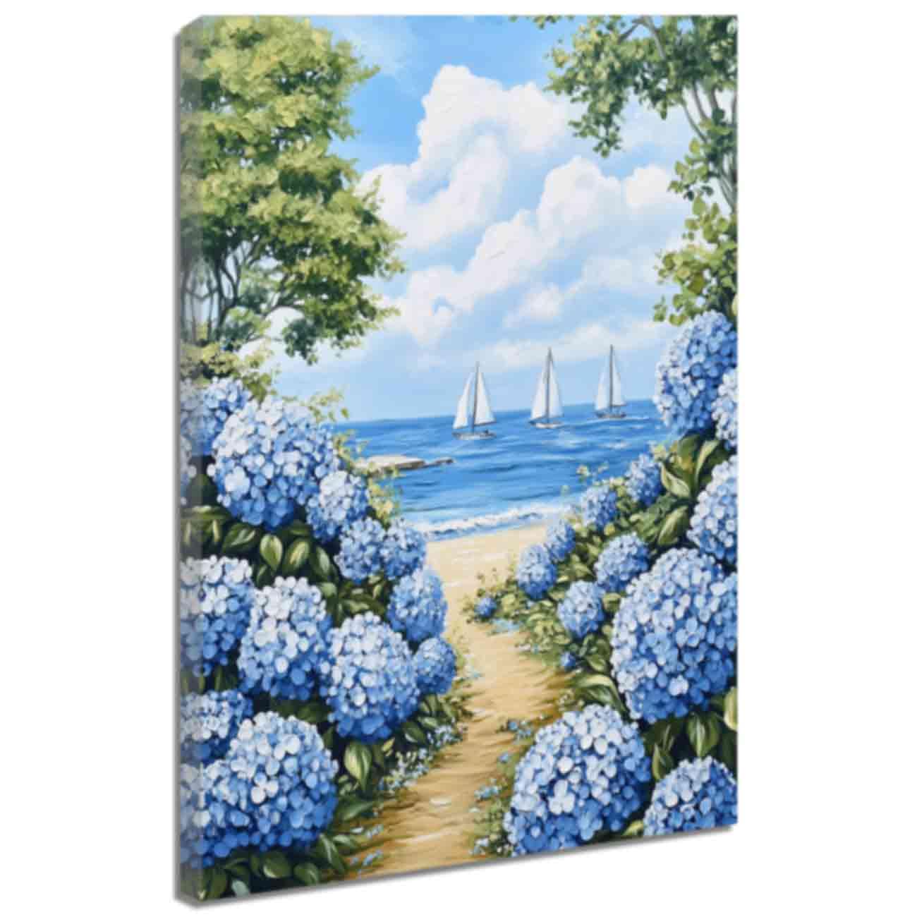 ZQQART Hydrangea Canvas Art Rustic Hydrangea Floral Painting Prints Coastal Blossom Flower Poster Botanical Plant Bathroom Wall Decor Framed (Green,16" x 24")