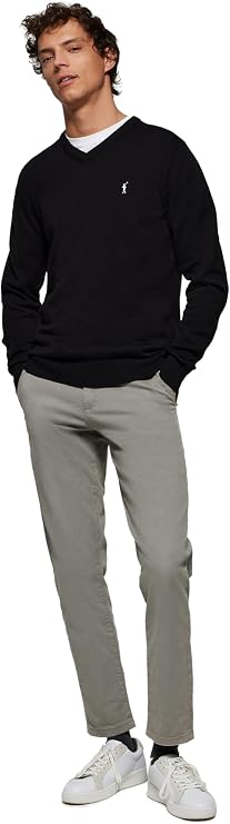 Polo Club Men's Basic V-Neck Logo Pullover 100% Cotton - Winter Jumper