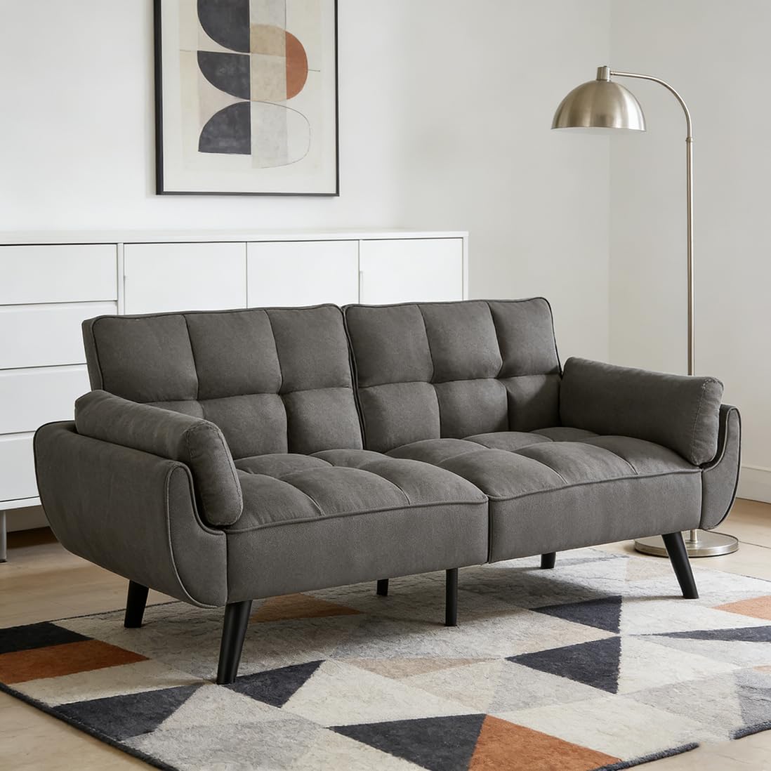 JIEXI sofá 3 plazas, Respaldo no Plegable, sofá de Lino, 191 x 83 cm, sofá Moderno con Patas de Madera Maciza, cómodo, Adecuado para salón y Dormitorio (Gris Oscuro)